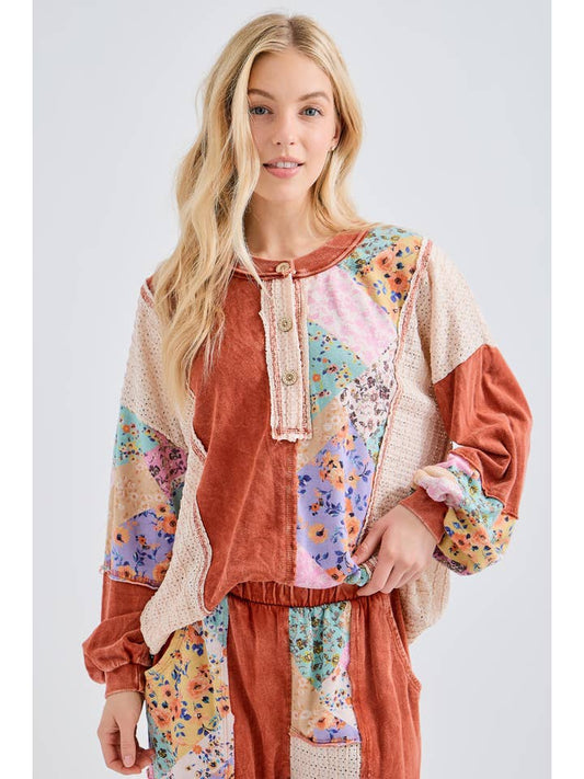 Mineral Washed Floral  Boho Top