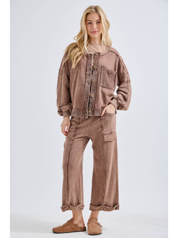 Mineral Washed Raw Seam Rolled-Up Hems Pants