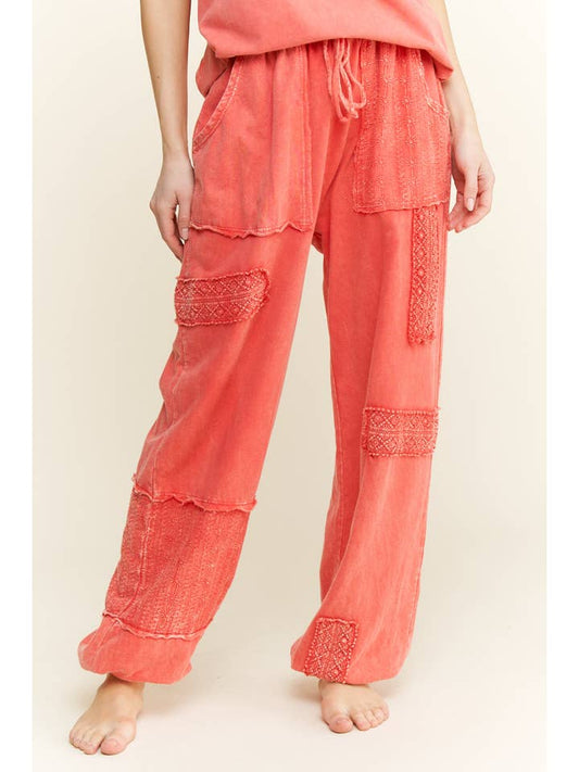 Mineralwash Eyelet Detailed Boho Joggers