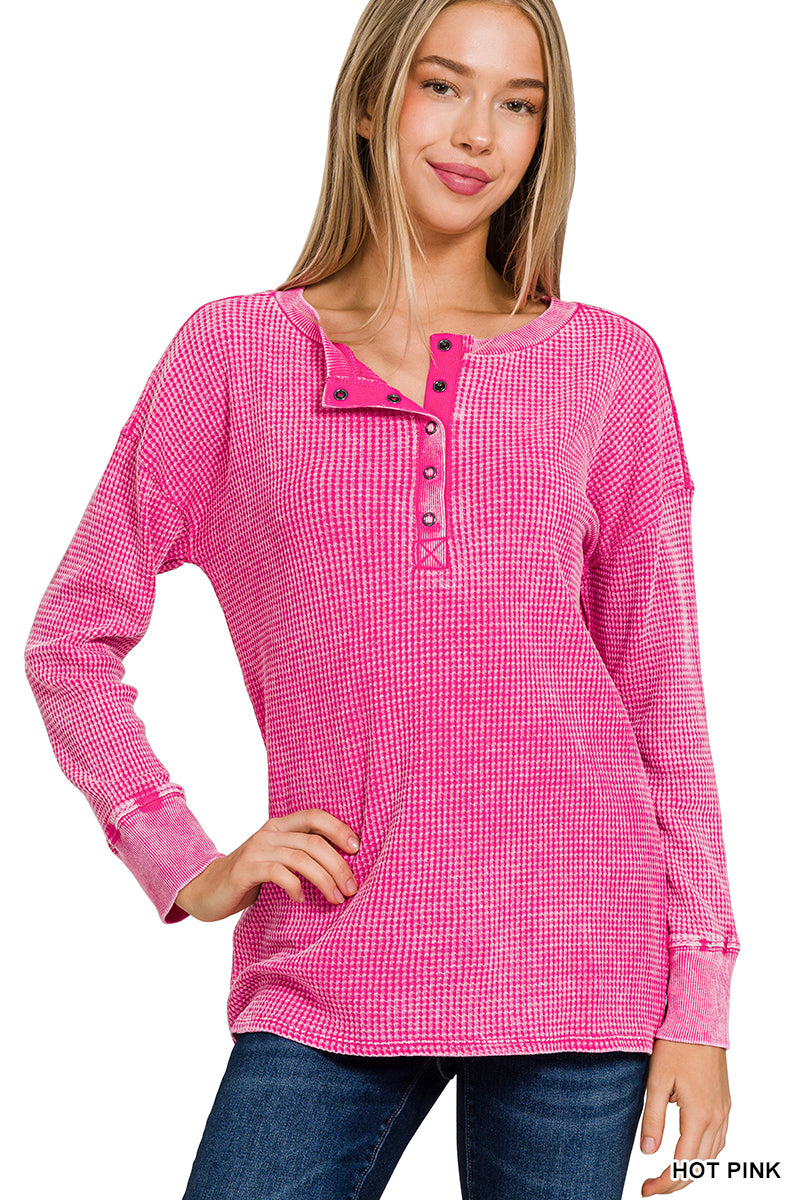 Washed Baby Waffle Long Sleeve Top
