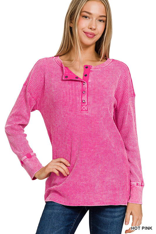 Washed Baby Waffle Long Sleeve Top