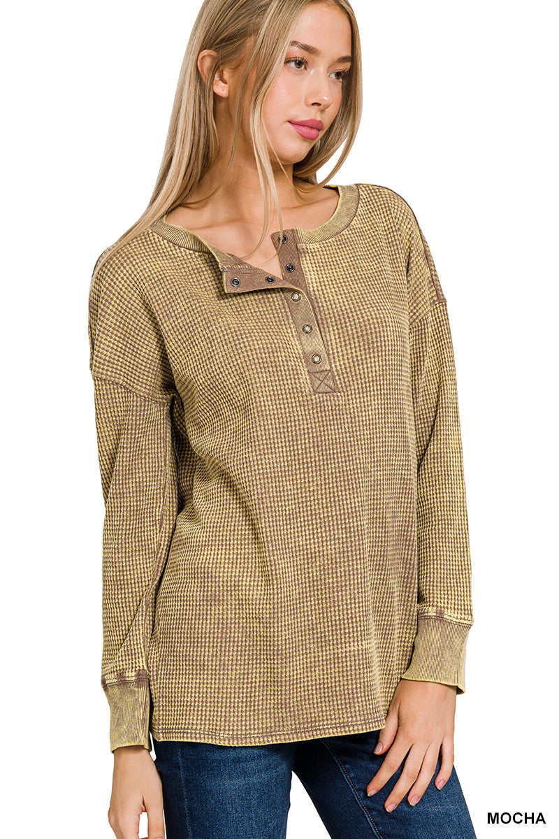 Washed Baby Waffle Long Sleeve Top