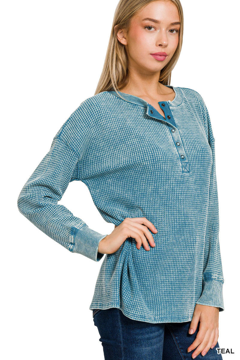 Washed Baby Waffle Long Sleeve Top