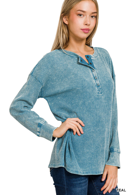 Washed Baby Waffle Long Sleeve Top