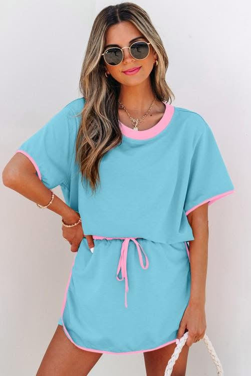 Colorblock Shirt and Skort Set