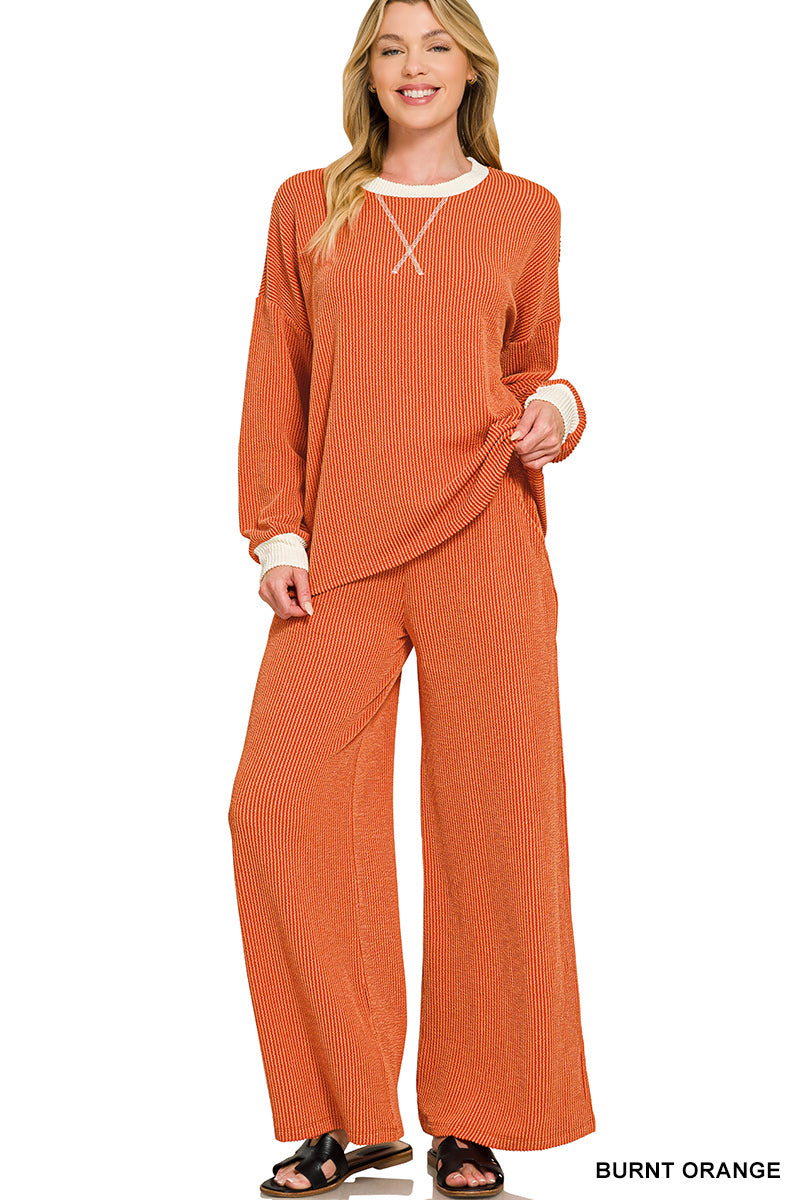 Raised Rib Pullover and Pants Set