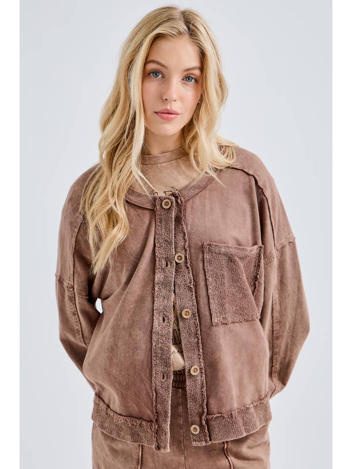 Mineral Washed Button Down Fall Cardigan