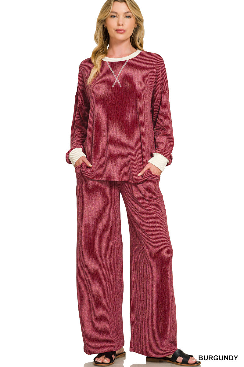 Raised Rib Pullover and Pants Set